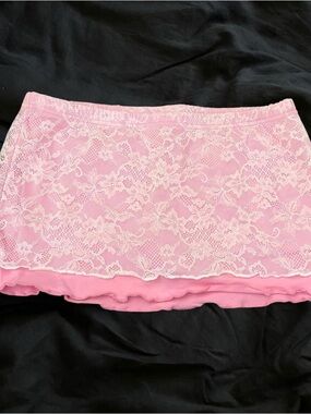 Pink Lace Mini Skirt